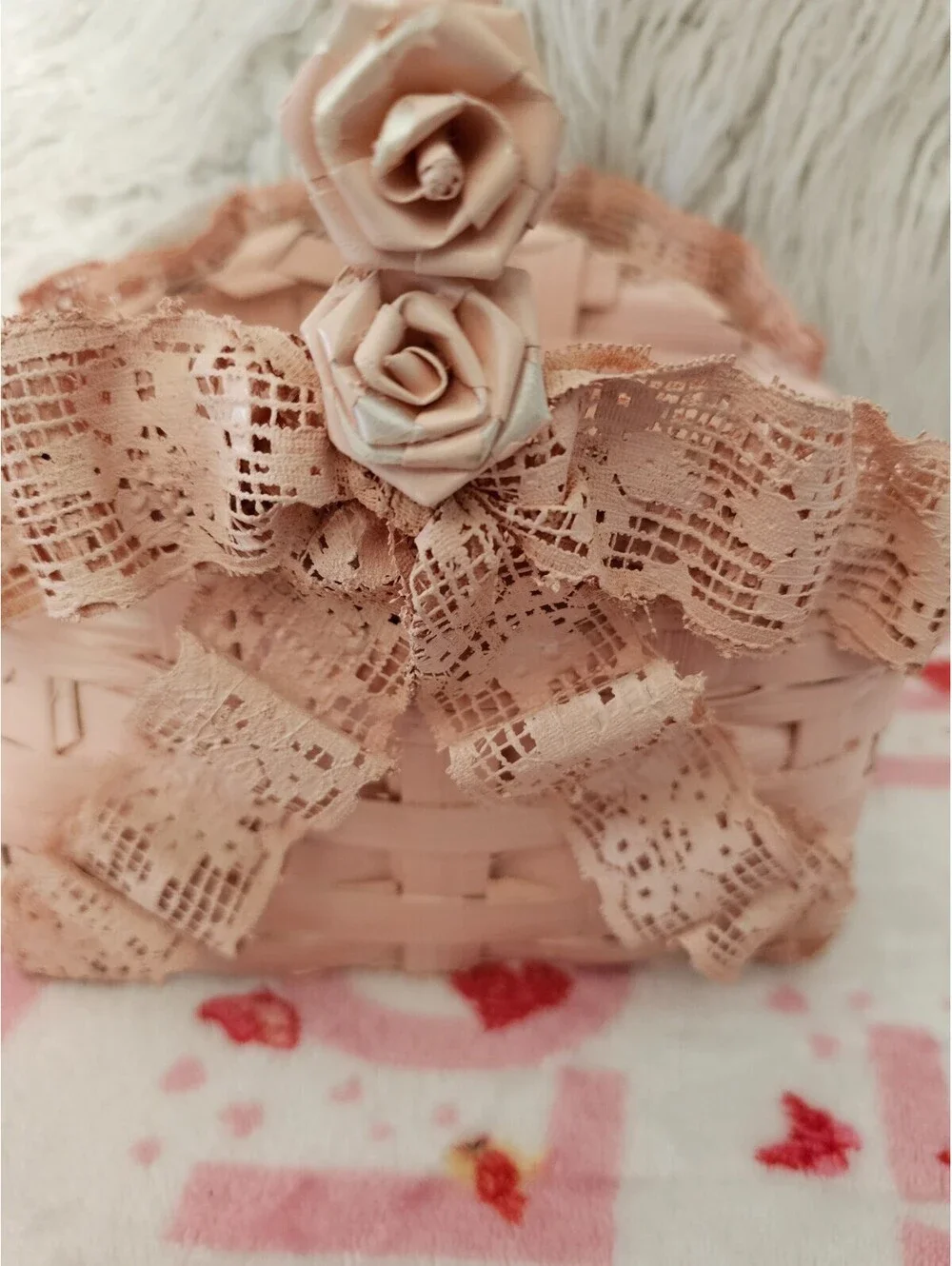 Vintage Hand-Woven Painted Basket Lace Pink 11X7.5 Philippines Floral Decor